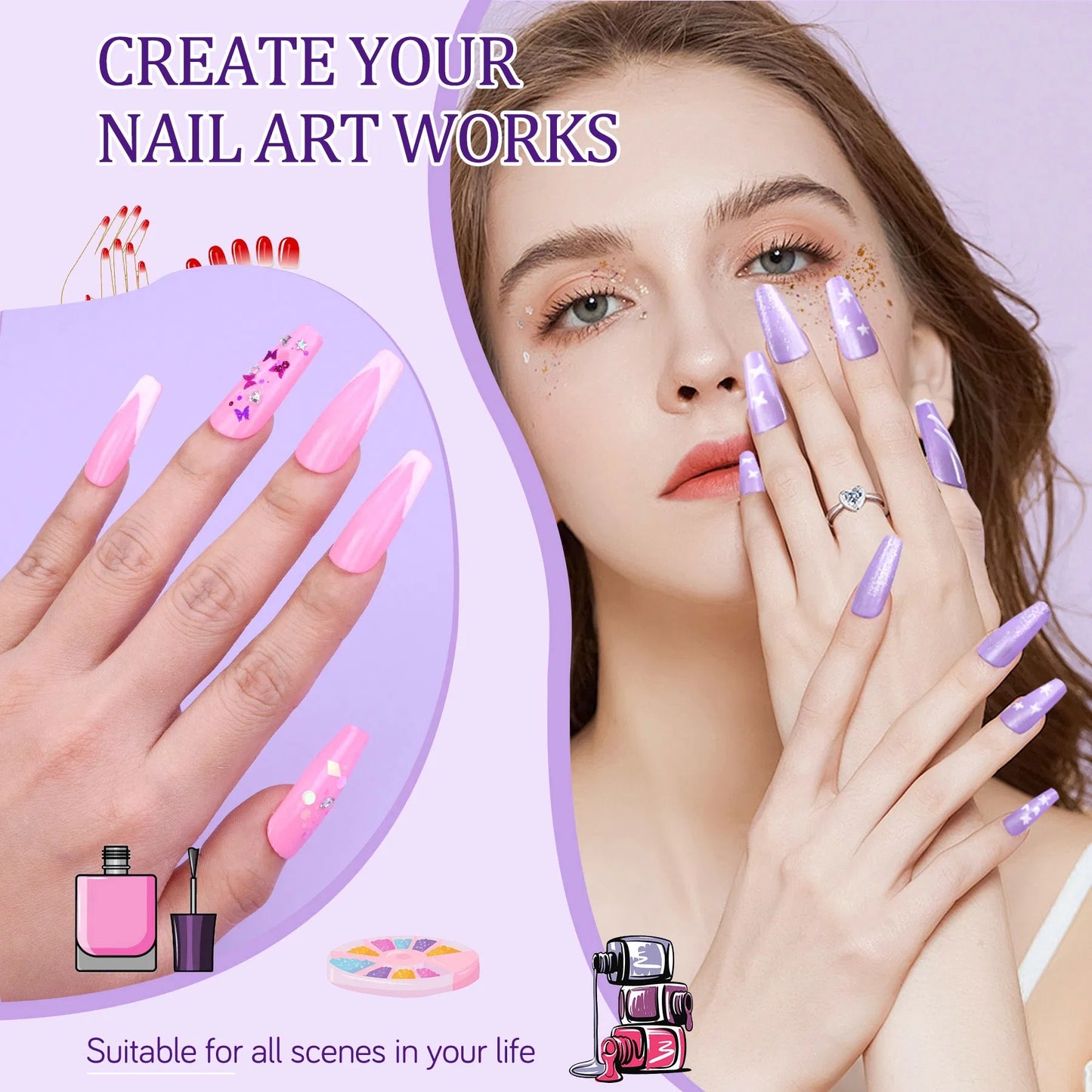 Acrylic Nail Kit With UV Light, 4 Colors Gel Polish Kit With 24 Glitter Colors Acrylic Powder Monomer Liquid