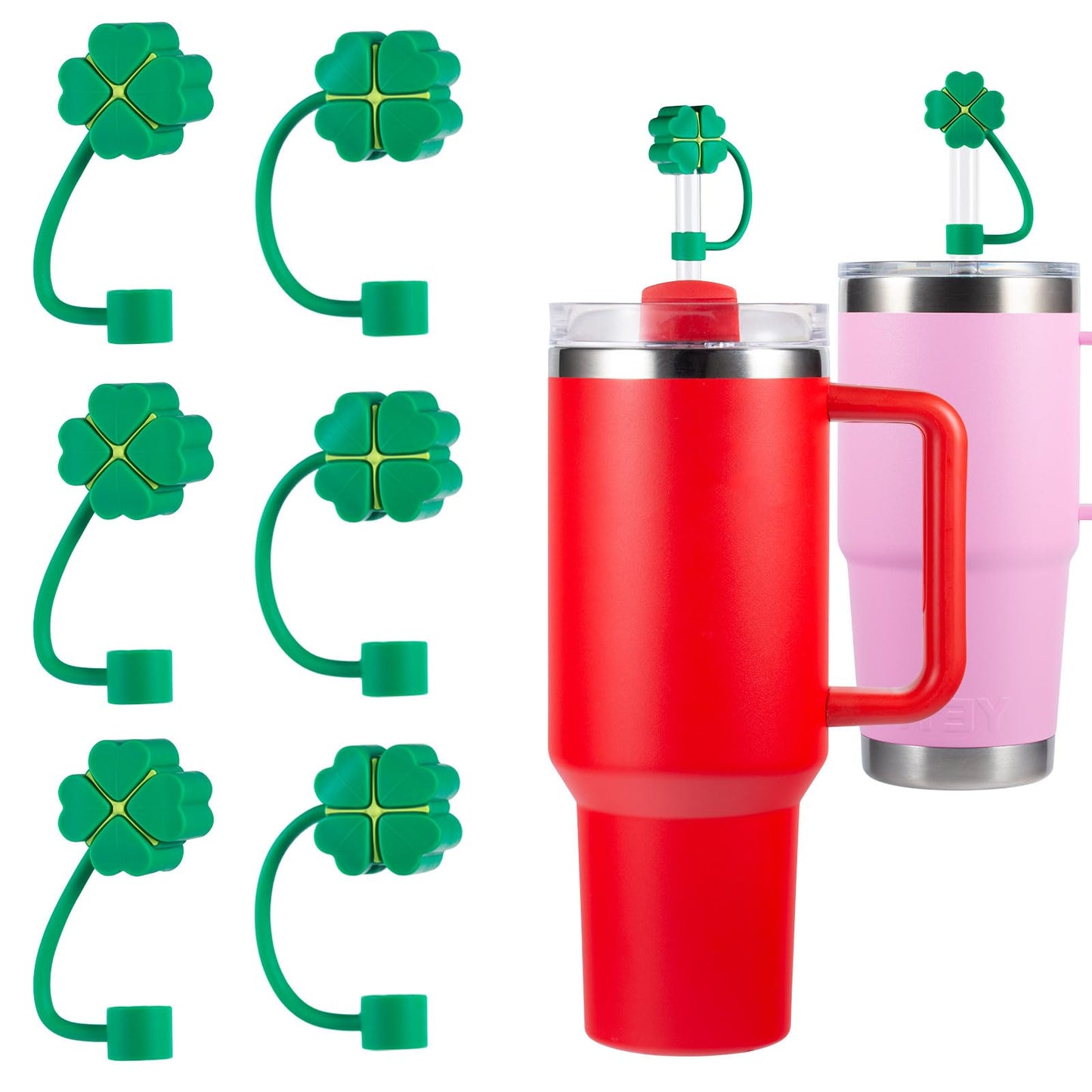 Straw Covers for Stanley Cup 40 30 20 oz Cute Silicone Straw Cover Caps for Stanley Cup Accessories Straw Toppers Tumbler Straw Protector Dust-proof (Lucky Four Leaf Clover 6)