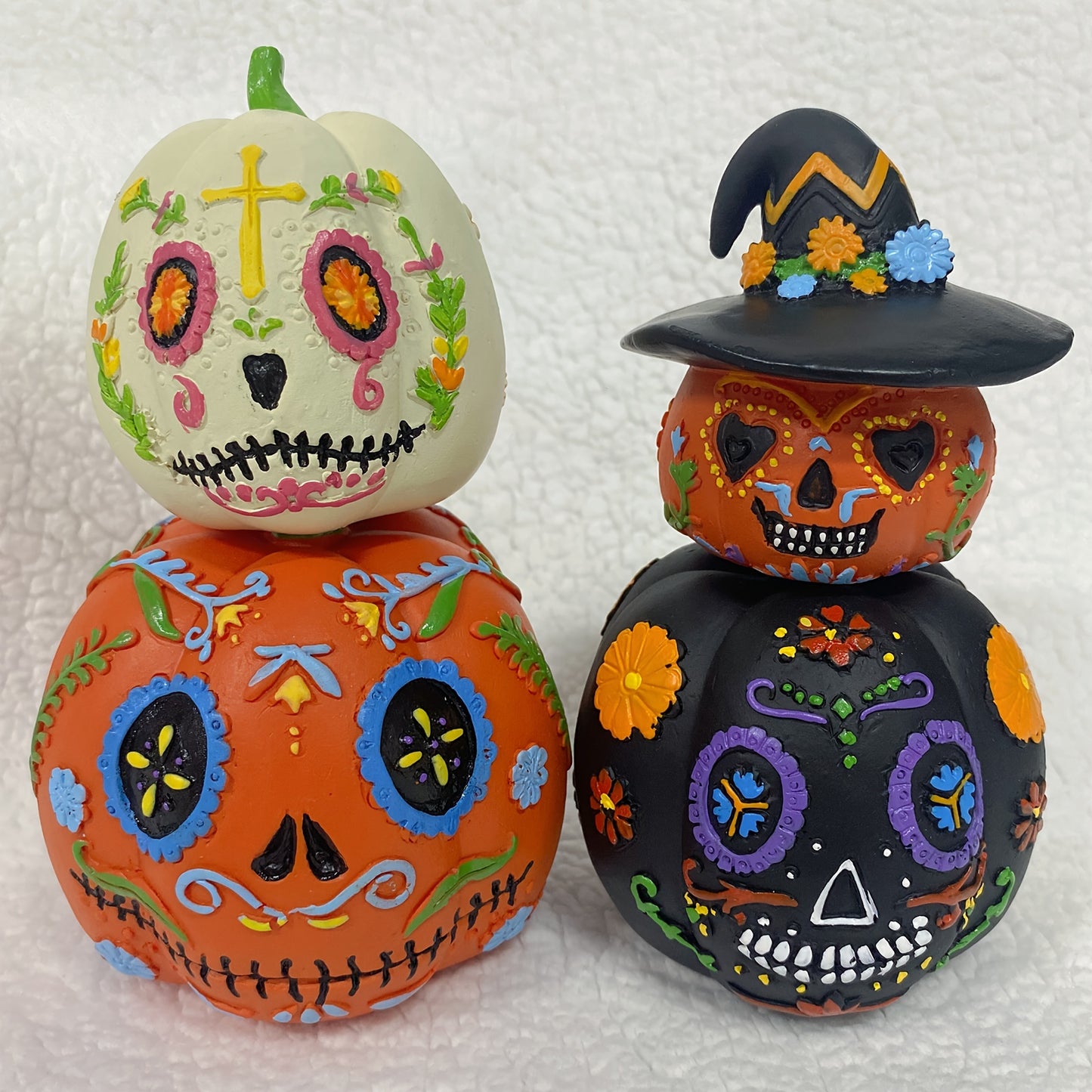 4pcs Halloween Decorations, Halloween Skull Pumpkin Statue Decorations, Pumpkin Halloween Decorations, Mexican Holiday Party Supplies