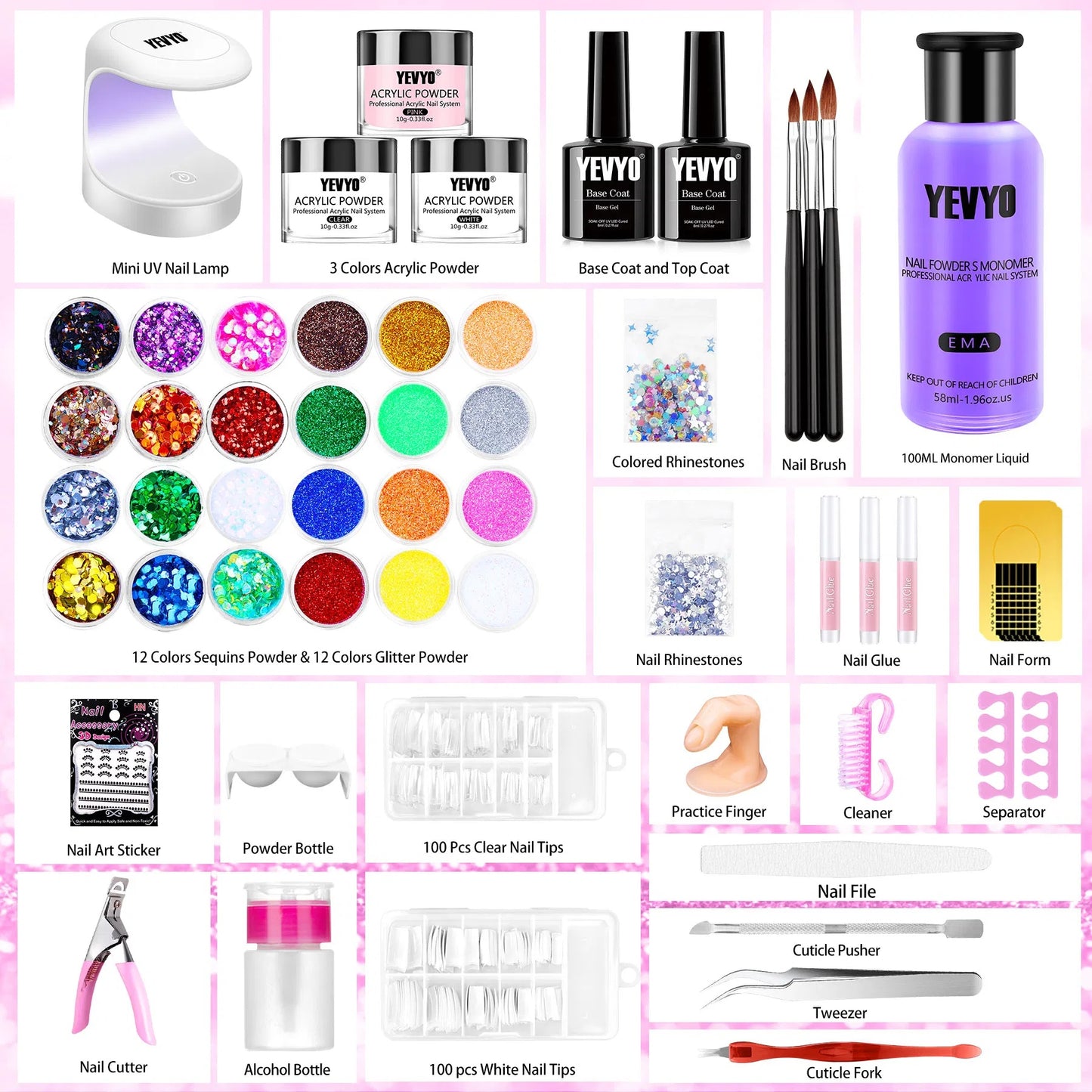 Acrylic Nail Kit With Everything For Beginners, Professional Nail Starter Kit , 24 Color Glitter Acrylic Powder And Liquid Monomer Set, Nail Glitter And DIY Nail Art Tools