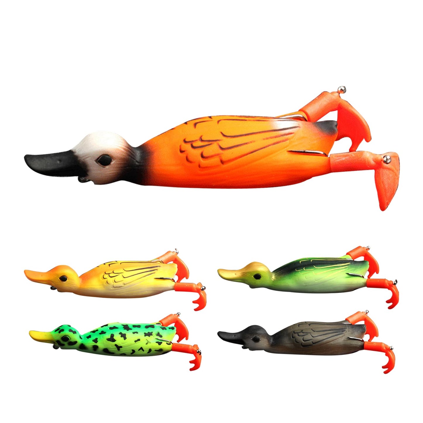 5 Pcs Duck Topwater Fishing Lures for Bass Durable Lifelike Silicone Artificial Soft Bait Trout Fishing Lures Realistic Prop Soft Swimbait Floating Bait with Weedless Hooks for Freshwater Saltwater