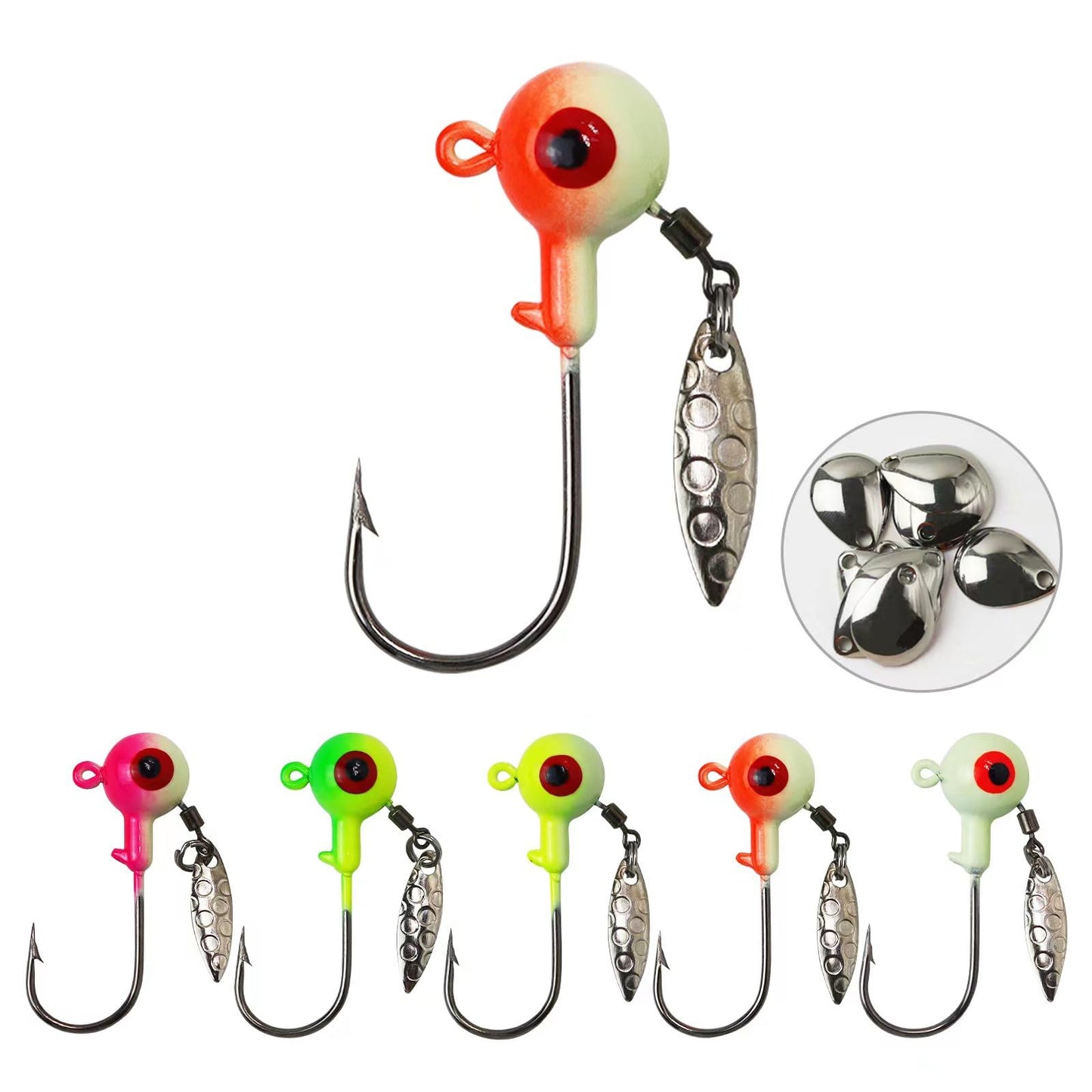 CWSDXM Crappie Jigs Heads Round Ball Fishing Underspins Bulk Jig Heads for Crappie Lures Sticky Sharp Hook for Bass Panfish Baits Glow in The Dark Freshwater Saltwater
