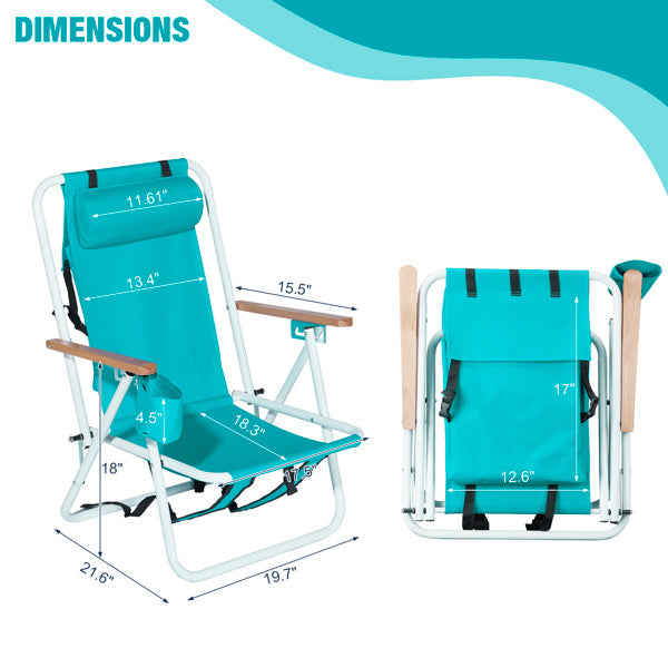 1pc 23x21.7x31.5in Mint Green Beach Chair