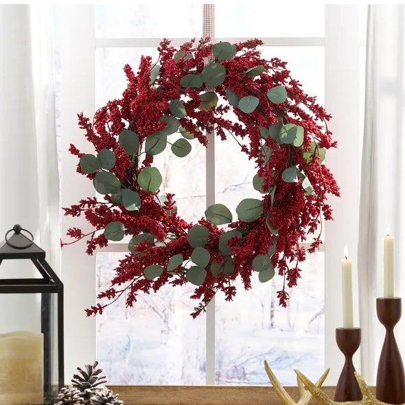 29 Artificial Christmas Wreath With Eucalyptus Berries,Decorations For Everyday Farmhouse Window OutdoorIndoor