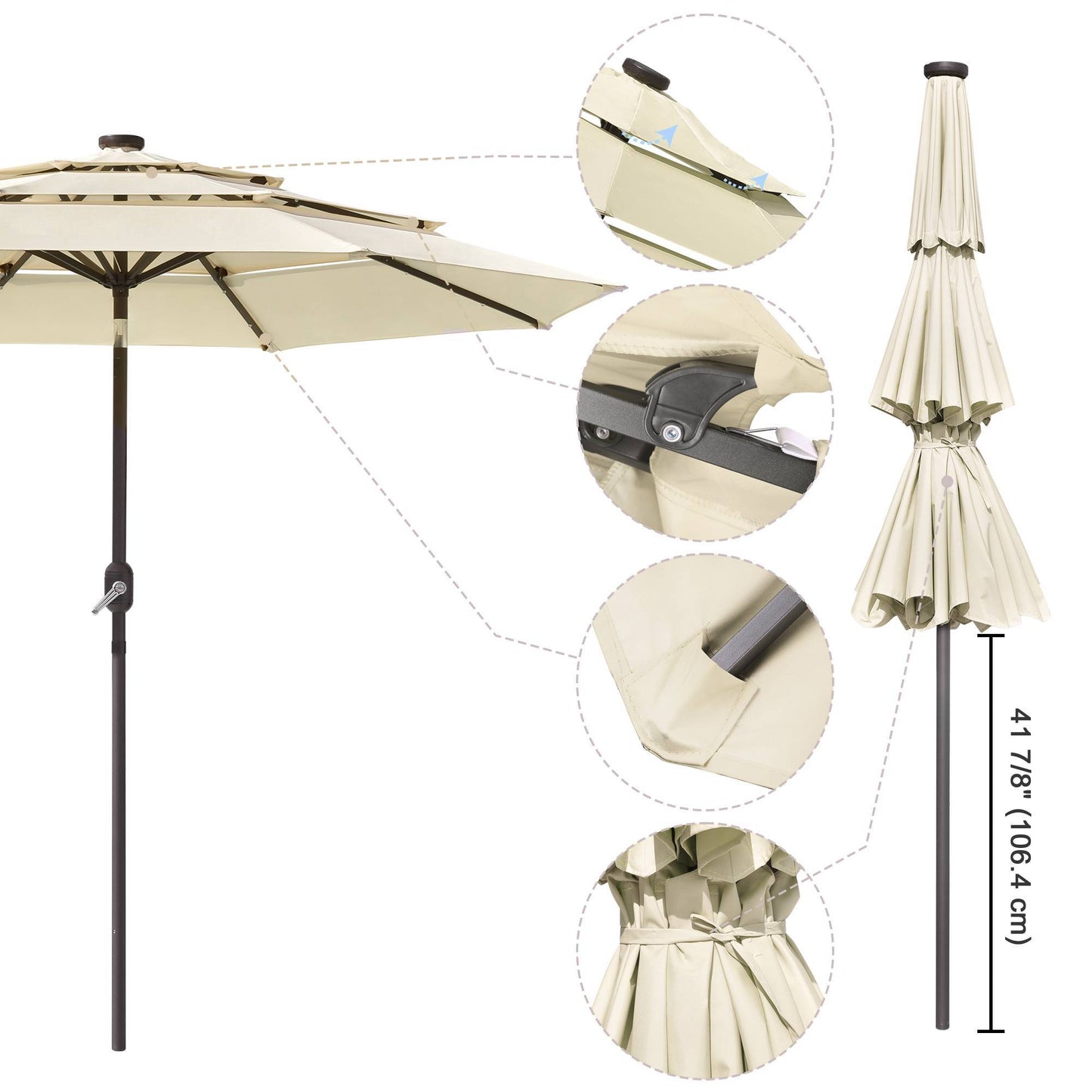 9Ft 3-Tiers 24LEDS Patio Umbrella