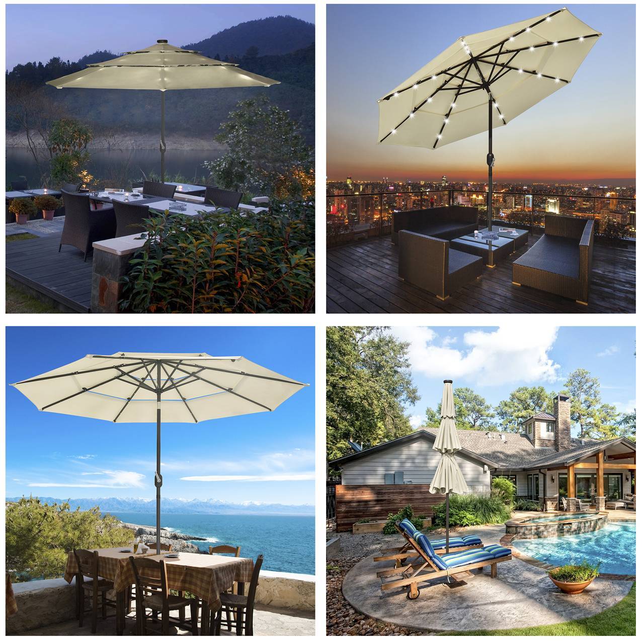 9Ft 3-Tiers 24LEDS Patio Umbrella