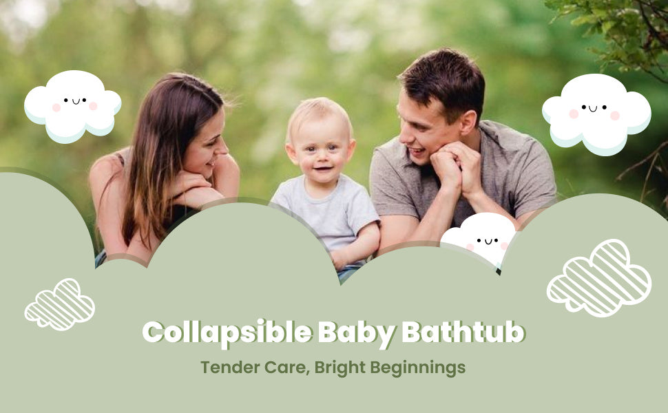 Collapsible Baby Bathtub , Foldable Baby Bath Tub With Soft Floating Cushion & Thermometer , Collapsible Portable Travel Baby Bath Tub With NoSlip Feets, Green