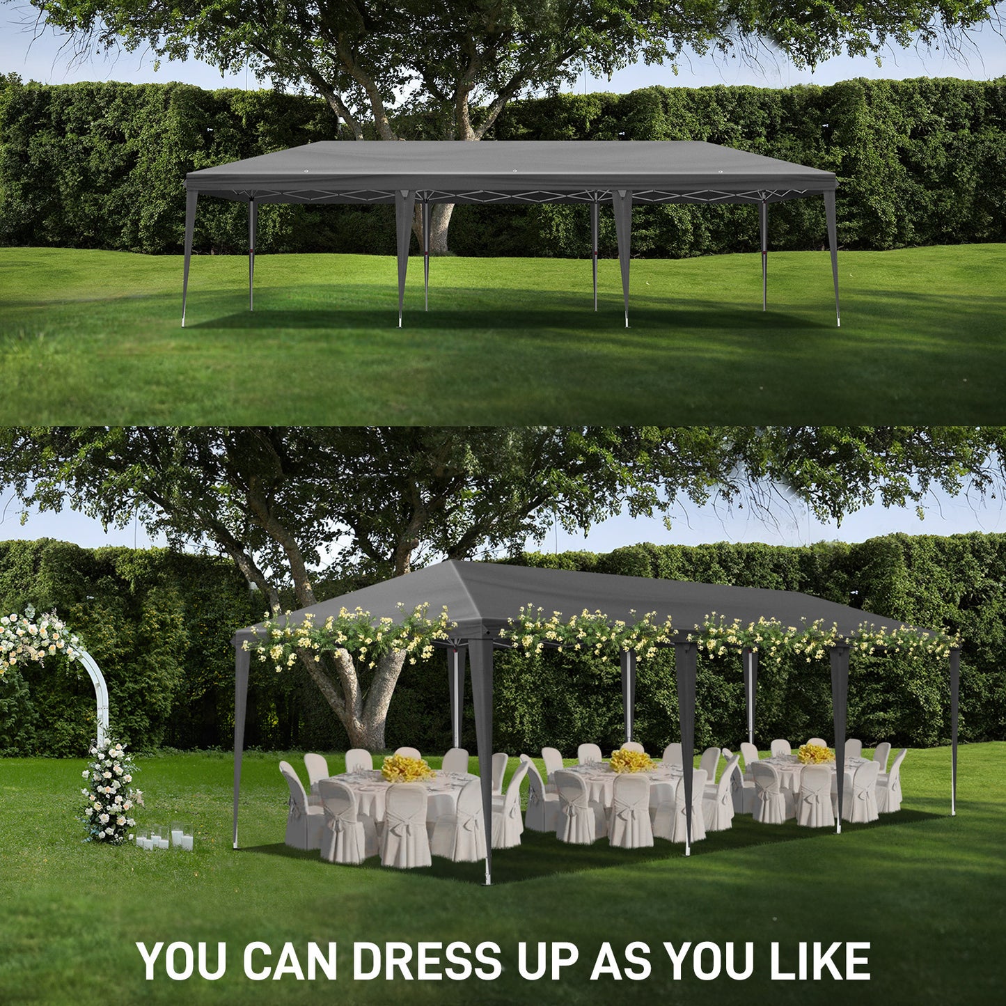 10x30ft Dark Grey, No Fence, Folding Shed Oxford Cloth White Spray Plastic Frame With 8 Sandbags With Tug Bag