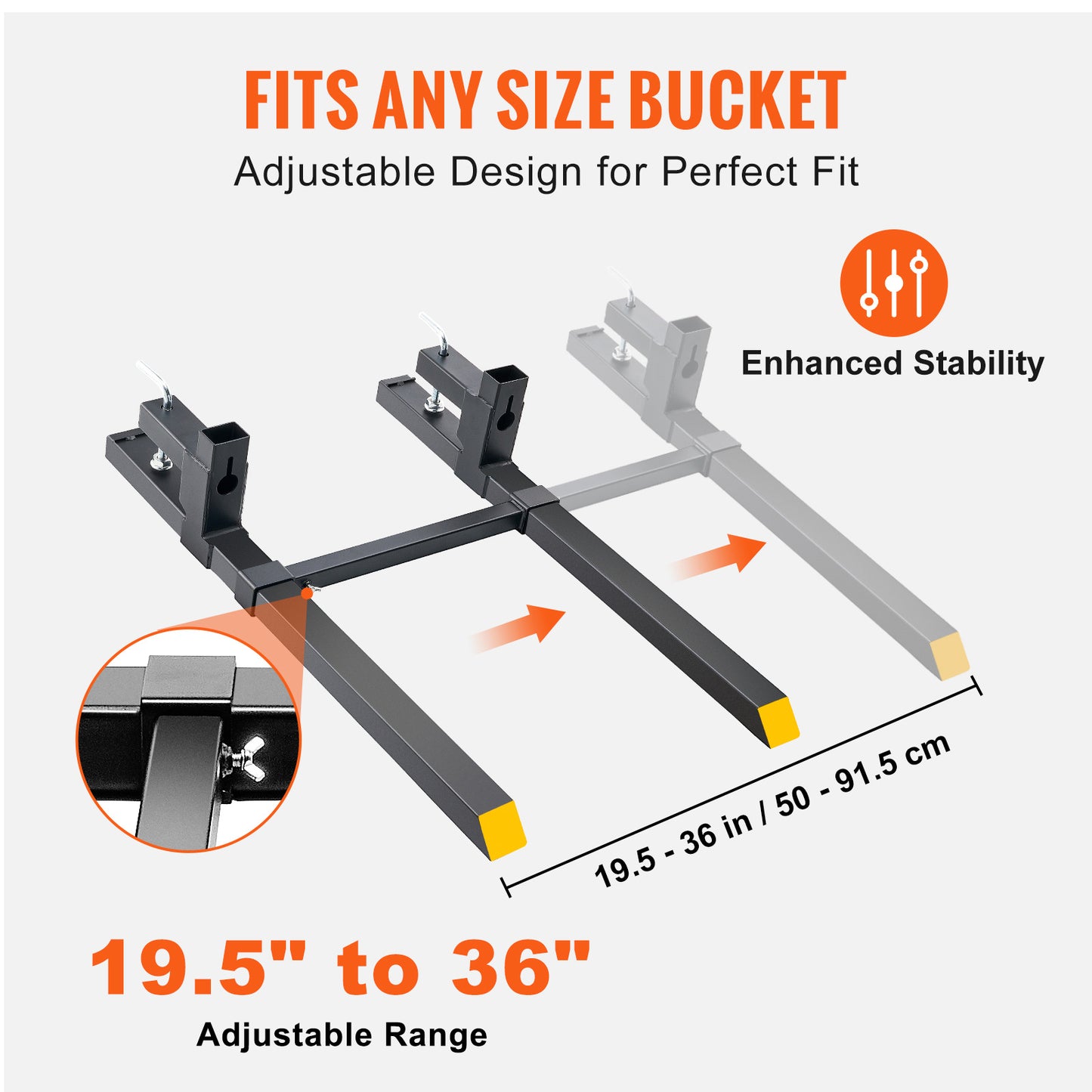 VEVOR Pallet Forks, 2000 Lbs Clamp On Pallet Forks,Total Length Tractor Bucket Forks With Adjustable Stabilizer Bar, Heavy Duty Pallet Forks For Tractor Attachments, Skid Steer, Loader Bucket