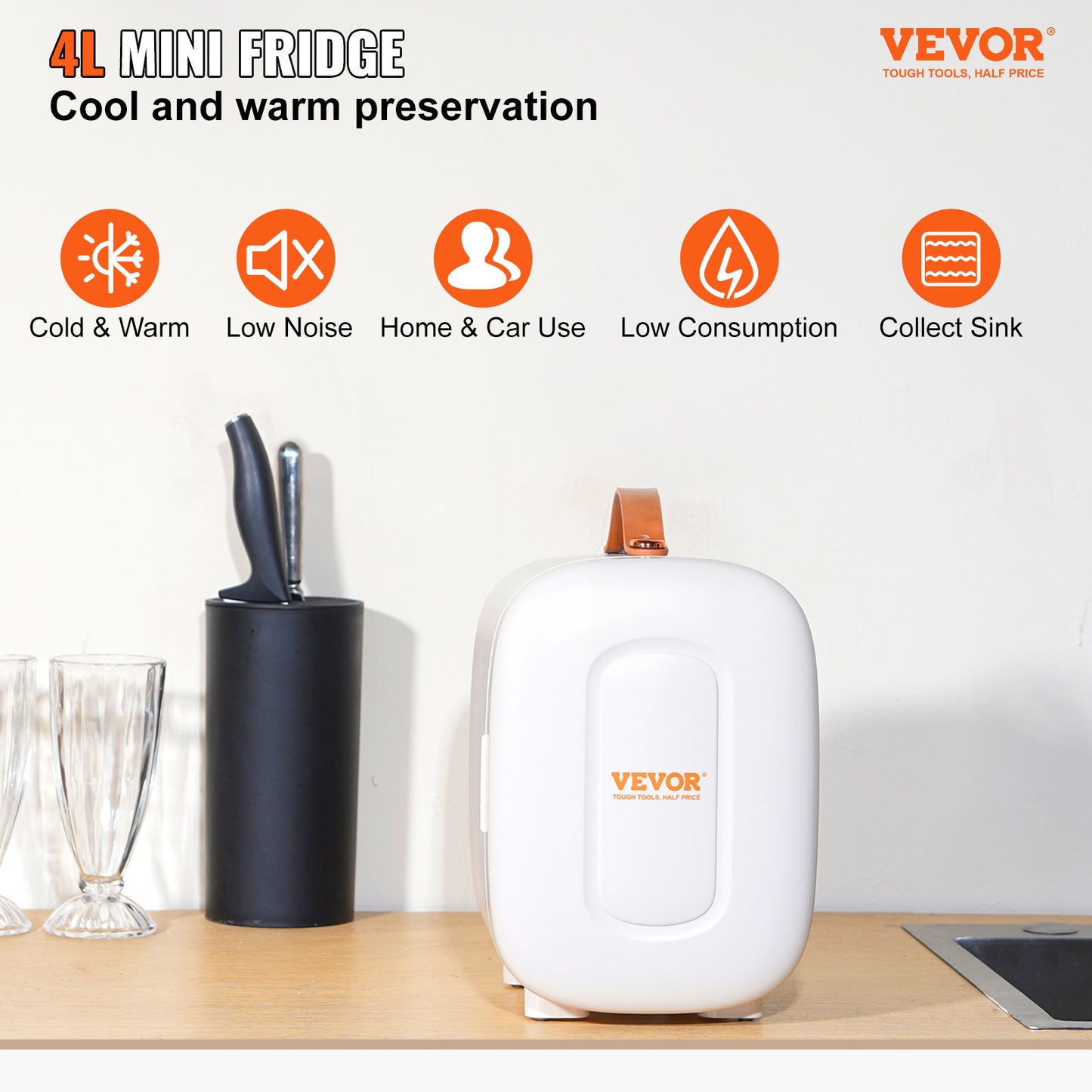 Vevor Mini Skin Care Fridge, 4 L 6 Can Cute Makeup Fridge For Cosmetics Beverage Fruit Milk, AC DC Cooler & Warmer, Mute Tiny Refrigerator For Bedroom Office Dorm Desk Car, ETL Certified, White