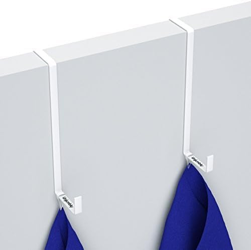 Unjumbly 4 Pack Over The Door Hooks - Fitting Door Width Between 1 3/8" and 1 3/4", Reversible Door Hangers for Hanging Clothes, Towels, Coats and More (White) (White, 2 Pack (Long))