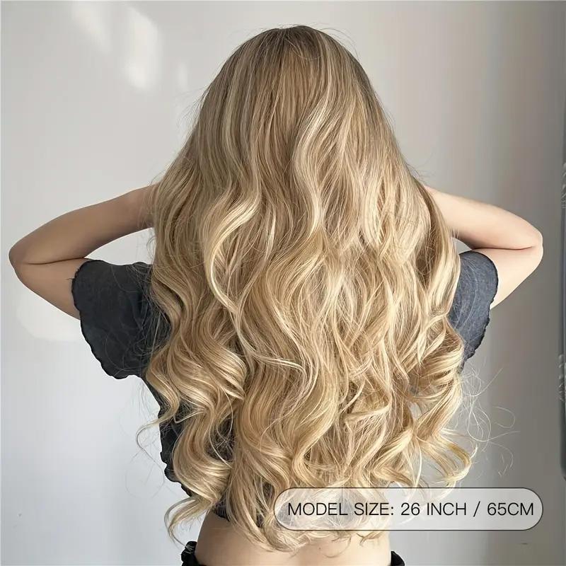 26 inch long ash blonde wig with bangs, natural wavy hair - perfect for everyday wear, middle part style bald women hair loss women