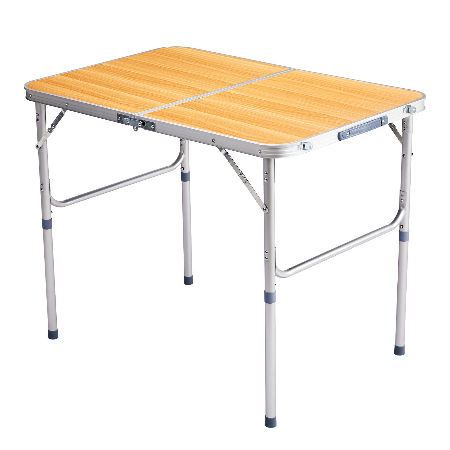 3ft Wood Grain Outdoor Folding Table Aluminum Alloy Rectangular 50kg Two Fold Tabletop