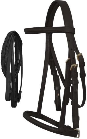 Cobb Size English Headstall w/Raised Browband & Braided Leather Reins