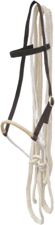 Mustang Breaking Hackamore Bridle for Horse | Durable Horse Bitless Bridle with 7/16" Rope Noseband, 3/4" Headstall & Flat Braided Reins
