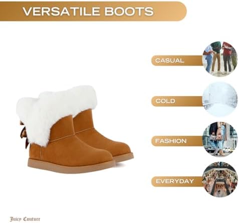 Juicy Couture Women's Slip On Winter Snow Boots Warm & Insulated Fur Lining Comfortable Fashion Booties
