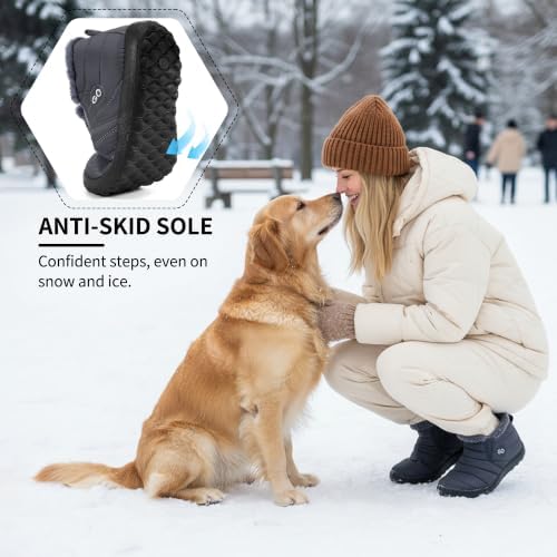 HARENCE Snow Boots for Women Winter Boot with Comfortable Warm Fur Lined Ankle Booties Outdoor Slip On Waterproof Short Boots