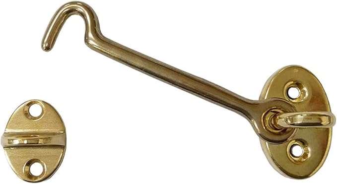 QCAA Heavier Duty Brass Door Hook Latch & Eye, 4", Vibrated Brass, Made in Taiwan, 1 Pack