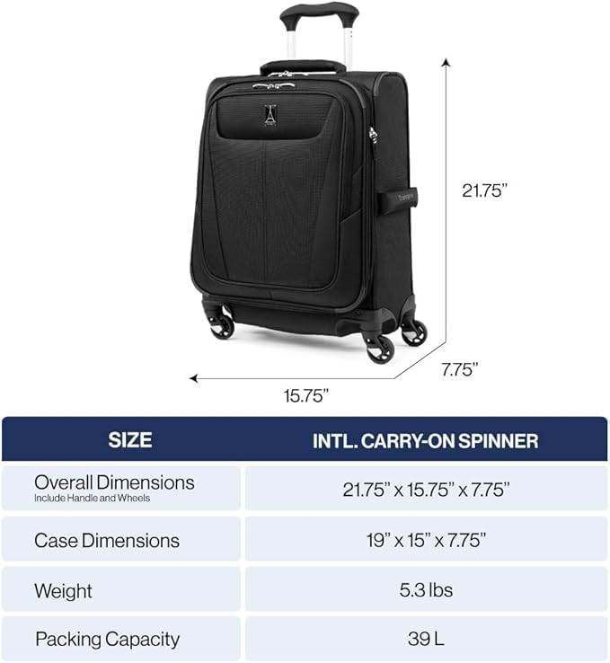 Travelpro Maxlite 5 ソフトサイド 拡張可能荷物 4輪スピナー付き 軽量スーツケース 男女兼用 国際線機内持ち込み スレートグリーン 19インチ
