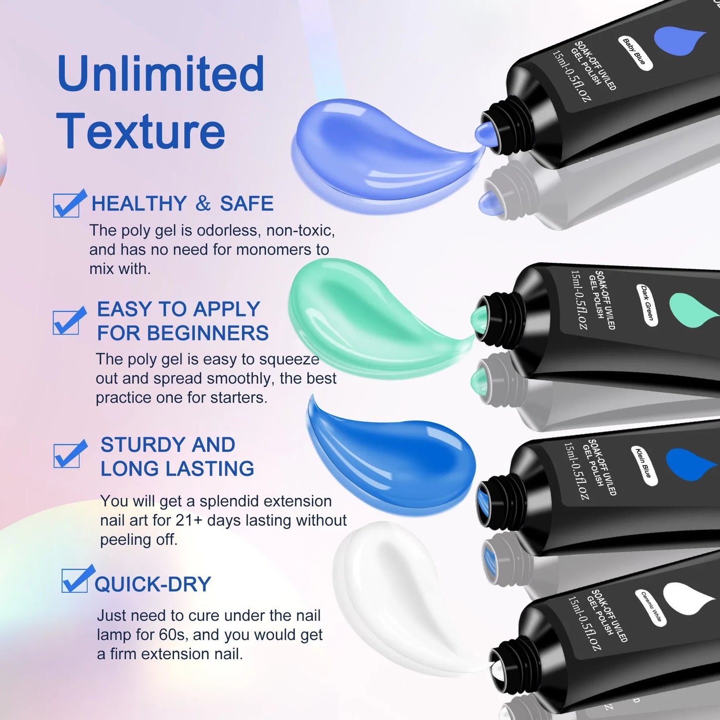 6 PCS Polygel Nail Kit With UV Nail Lamp, Slip Solution, Top Base Coat, Builder Nails Art Tools For Beginners