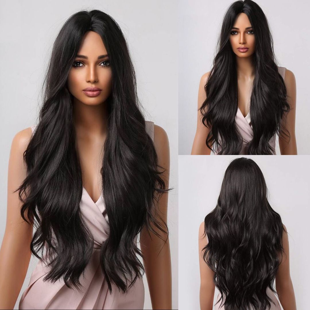 bald beautiful woman long hair hair loss confidence - black wig