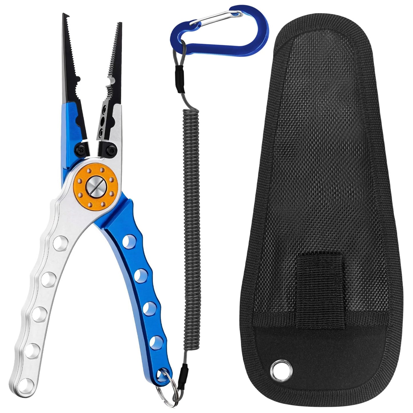 CdbC Multifunction Fishing Pliers Corrosion Resistant Fishing Pliers Saltwater Aluminum Split Ring Pliers for Fishing Fishing Pliers Hook Remover with Sheath and Coiled Lanyard