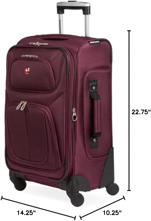 SwissGear Sion ソフトサイド 拡張可能ラゲージ – 360度回転ホイールと格納式ハンドル付き機内持ち込み用スーツケース – 21インチ、1~3泊の旅行に最適 – メルロー
