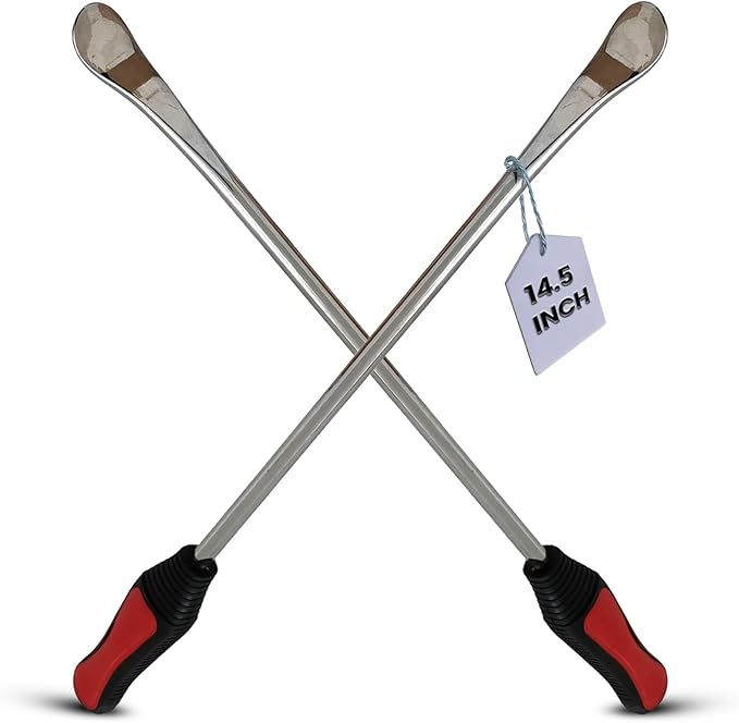 2 Pack 14.5" Tire Spoons Changing Tire Lever Tire Iron Bar Set Tire Repair Tool Kit Tire Changer Remove Tyre Heavy Duty Metal Steel for Motorcycle Bike Scooter Bicycle Mower Dirtbike 14.5 inch long