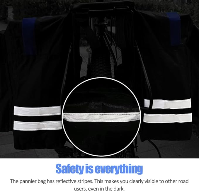 Bike Rear Rack Double Pannier Bag, 30L Waterproof Bicycle Trunk Bag, Bike Pannier Bag with Reflective Trim, for Grocery Shopping Commuter Long Cycling Trip (Blue)