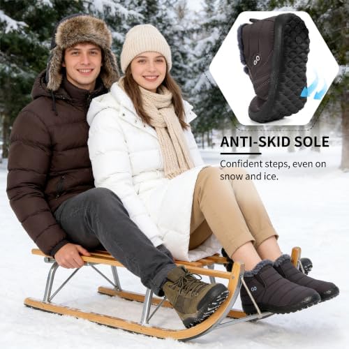 HARENCE Snow Boots for Women Winter Boot with Comfortable Warm Fur Lined Ankle Booties Outdoor Slip On Waterproof Short Boots