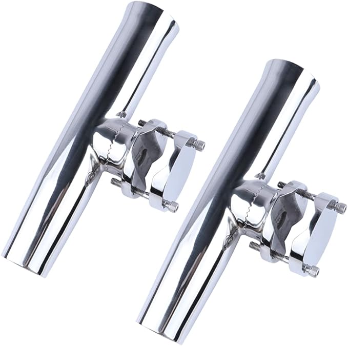 Marinebaby (2X) 316 Stainless Tournament Style Boat Fishing Holder Clamp on Fishing Rod Holder for Boat 1-1/4" to 2" Rail Gimbal Pin at Bottom