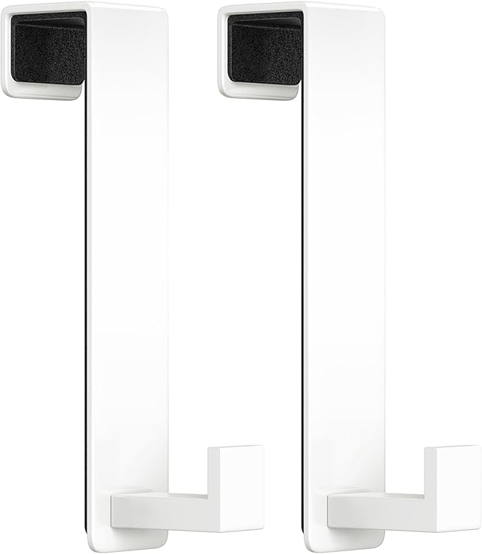 WUIVIUT Heavy Duty Over The Door Hooks, Easy Install Door Holder for Coats, Stainless Steel Hanger Hook for Bedroom, Office, Towel (White, L Shape 2 Pack, Fits 1-3/4'' Thick)