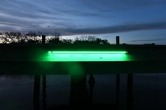 ハイドログロー LED ドックマスター グリーン - ドック取り付け型フィッシングライト、出力3,000ルーメン、防水コード20フィート