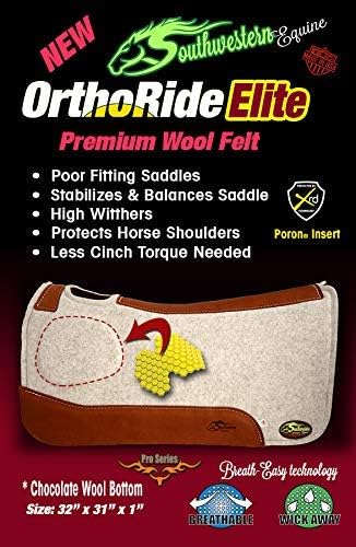Southwestern Equine OrthoRide Made in USA Premium All Wool Build up, Saddle Pad Western, Classic Contour Saddle Pad, Ortho Pad Horse Saddle Pad, Saddle Blanket, 30x30 & 31x32