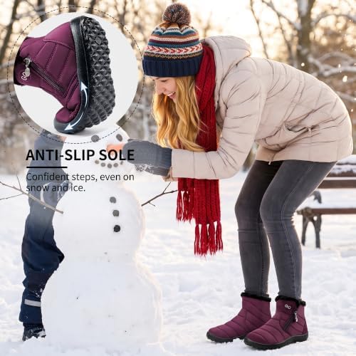HARENCE Snow Boots for Women Winter Boot with Comfortable Warm Fur Lined Ankle Booties Outdoor Slip On Waterproof Short Boots