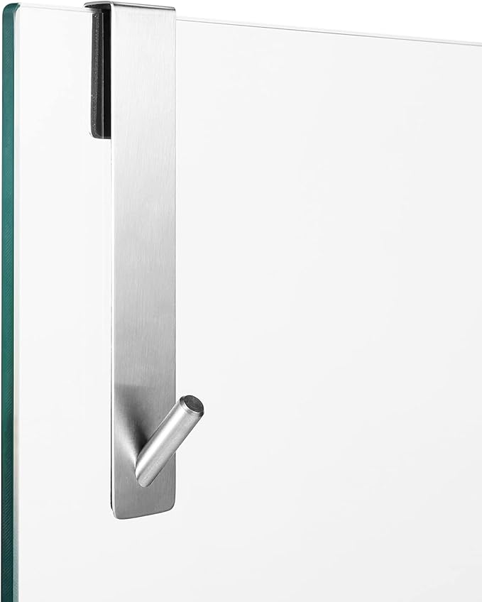 Simtive Extended (7-Inch) Over Door Hooks for Bathroom Frameless Glass Shower Door, Towel Hooks, 2-Pack, Silver