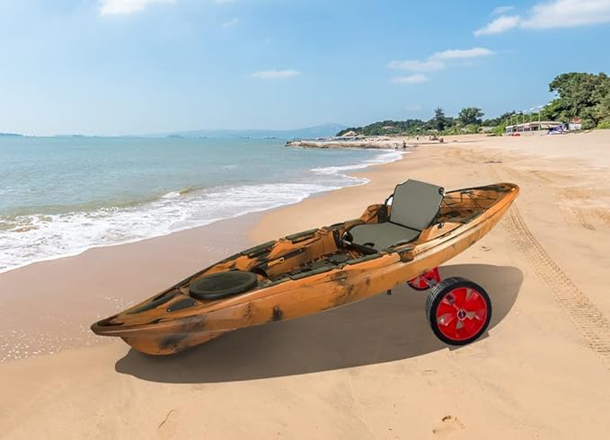 Sit On Top Kayak Cart, Heavy-Duty Plug-in Kayak Cart Dolly with 10 Inch Airless Wheels, Width Adjustable for Carrying Kayaks Canoes with Scupper Holes