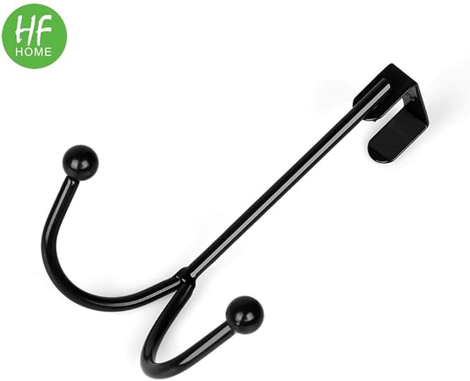 HFHOME 2Packs Over The Door Double Hanger Hooks, Metal Twin Hooks Organizer for Hanging Coats, Hats, Robes, Towels- Black