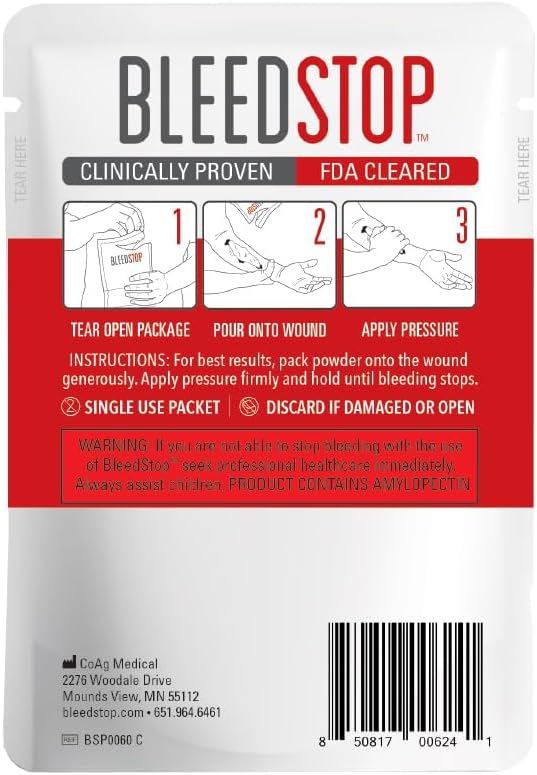 BleedStop™応急処置用止血パウダー、外傷キット、血液凝固薬服用者、キャンプでの安全対策、中程度から重度の出血創傷または鼻血用サバイバル用品 - 1袋(60g)