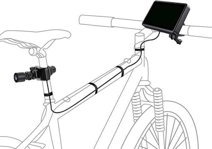 FEISIKE Handlebar Bike Mirror, Bicycle Rear View Camera with 4.3'' HD Night Vision Function, 145° Wide Angle View, Adjustable Rotatable Bracket, Compatible with Bicycle, Mountain, Road Bike