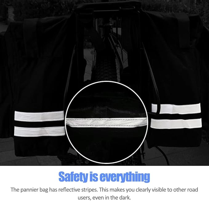 Bike Rear Rack Double Pannier Bag, 30L Waterproof Bicycle Trunk Bag, Bike Pannier Bag with Reflective Trim, for Grocery Shopping Commuter Long Cycling Trip (Black)