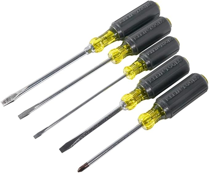 Klein Tools 85075 Screwdriver Set, Made in USA, Slotted and Phillips Screwdrivers with Cushion-Grip Handles and Tip-Ident, 5-Piece