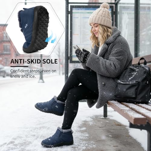 HARENCE Snow Boots for Women Winter Boot with Comfortable Warm Fur Lined Ankle Booties Outdoor Slip On Waterproof Short Boots