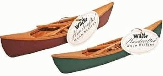 Hand-Crafted Wooden Canoe with Paddles Miniature Replica (1-pc) 7-inch