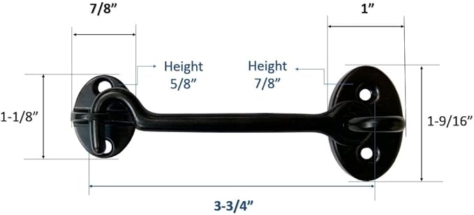 QCAA Heavier Duty Brass Door Hook Latch & Eye, 4", Matte Black, Made in Taiwan, 1 Pack