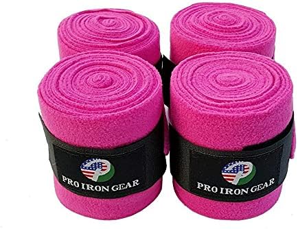 Horse Fleece Wraps Bandages/Polo Wraps/Stable Wraps Equestrian Leg Wraps Set of 4 Equestrian Boot Protection (Pink)