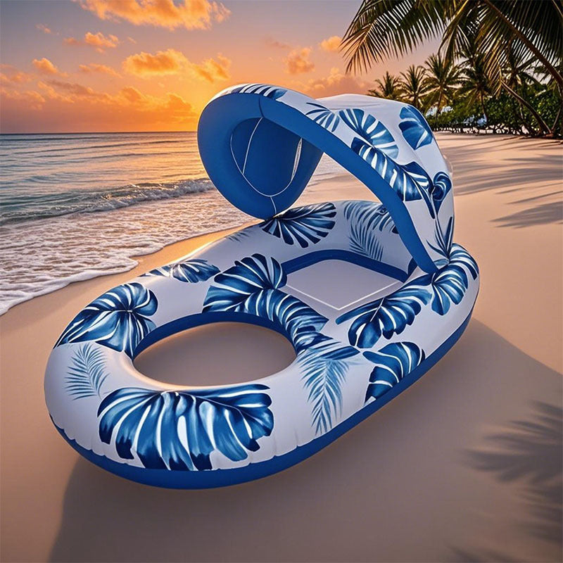 1pc Thick Large Swimming Pool Float With Cup Holder And Sunshade, Essential For Pool Parties And Beaches, Comes With A Manual Air Pump