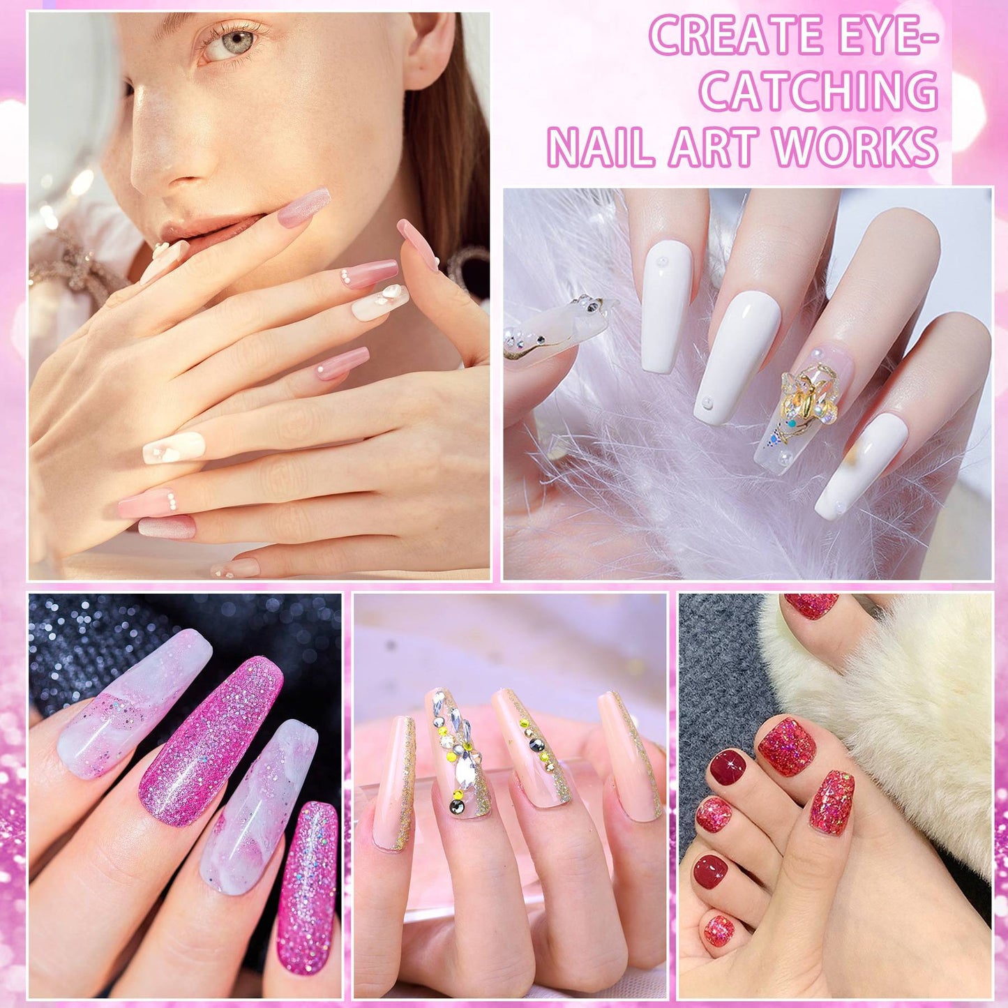 Acrylic Nail Kit With Drill And UV Light, 24 Glitter Colors Acrylic Powder