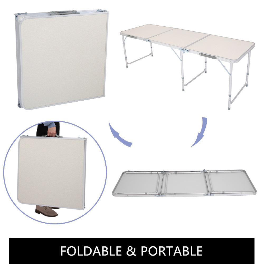 6ft Silver Outdoor Folding Table Aluminum Alloy Rectangular 50kg