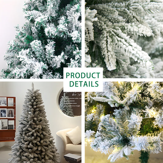 1 Piece Of 180cm - Tall White Flocked Christmas Tree, Thickened And Densified, With Lights